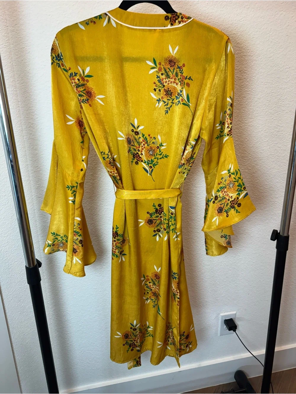 Jealous Tomato Mustard Floral Duster Kimono Cardigan Tie Waist Boho Size M